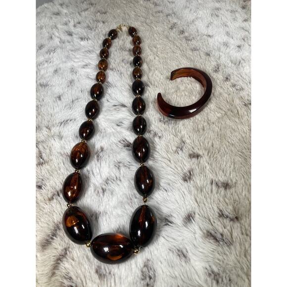 1950’s Napier Chunky Graduated Root Beer Lucite Bead Necklace & Bangle MCM - Picture 2 of 15